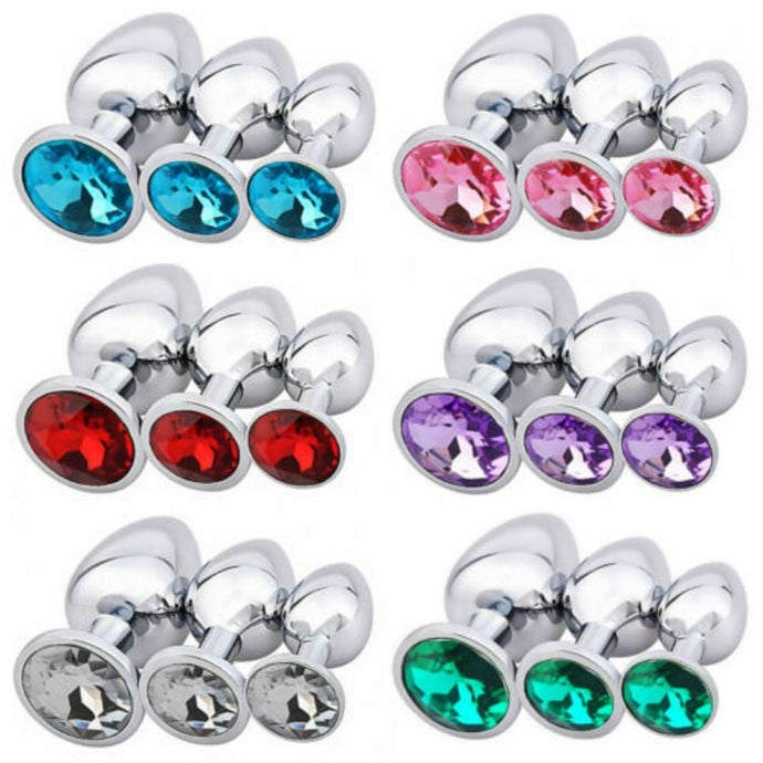 3 Pcs Luxury Jewelry Design Fetish Stainless Steel Anal Butt Plug Fantasy Sex Restraints SM Anal Stimulation Sex Toys For Unisex